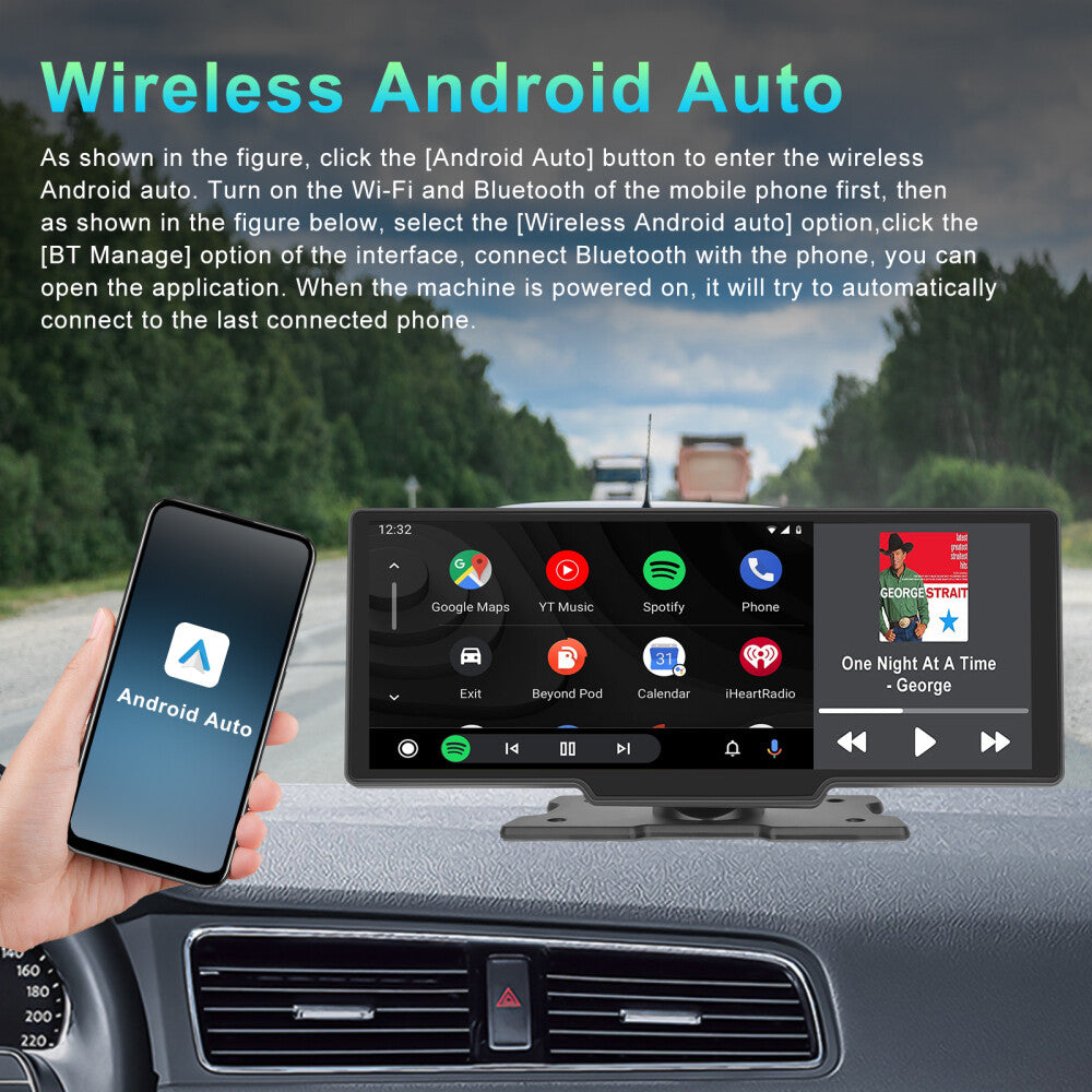 10.26" 2K Car Wireless Apple Carplay Android Auto FM Touch Screen Portable Radio