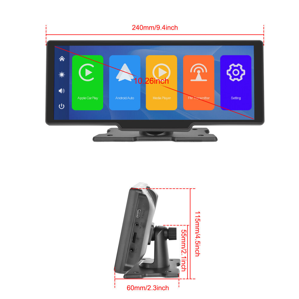10.26" 2K Car Wireless Apple Carplay Android Auto FM Touch Screen Portable Radio