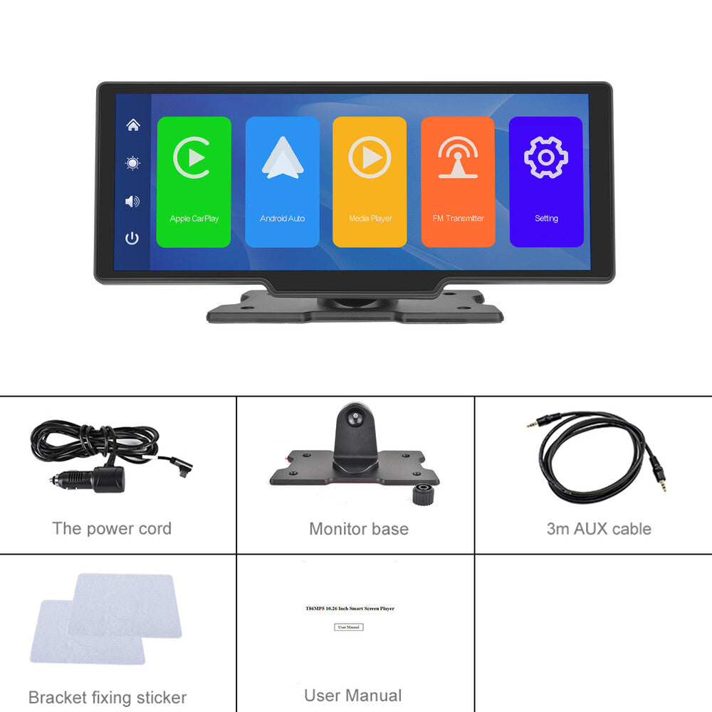 10.26" 2K Car Wireless Apple Carplay Android Auto FM Touch Screen Portable Radio