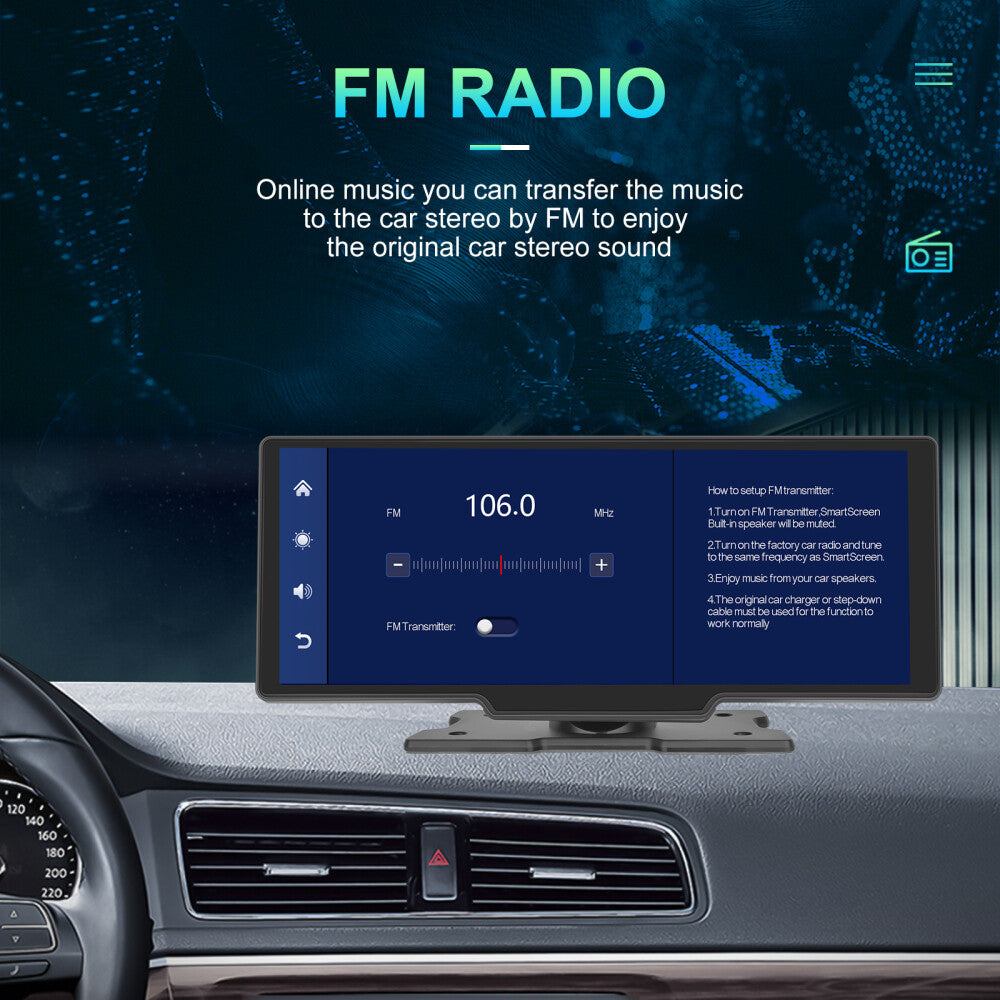 10.26" 2K Car Wireless Apple Carplay Android Auto FM Touch Screen Portable Radio